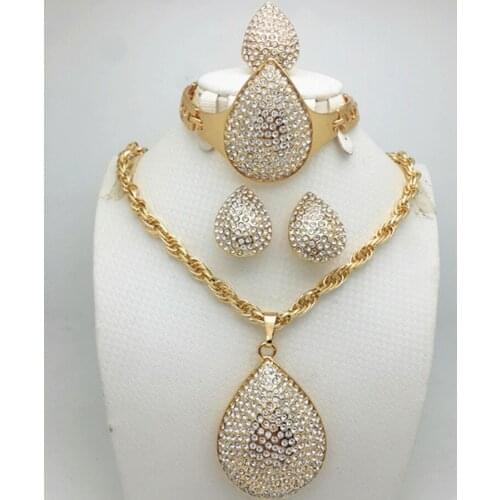 Fashion African Jewelry sets Brand Dubai gold-color Crystal Jewelry sets Wholesale Bridal Accessories nigerian Wedding Jewelry