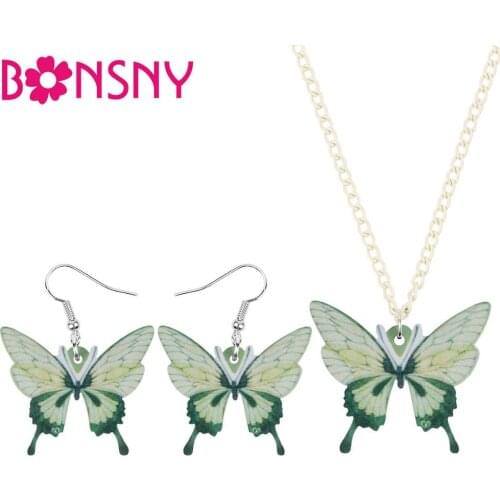 WEVENI Acrylic Lovely Green Butterfly Jewelry Sets Animal Insect Necklace Earrings For Women Girl Friend Fashion Gift Decoration