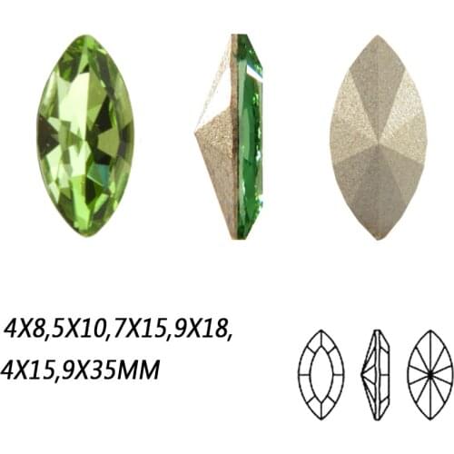 NYMR #4200 Peridot Navette Pointback Glass Stones With Claw Sew On Setting Crystal Fancy Rhinestone For Dress