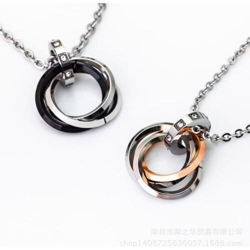 New Crystal Three Circles Pendant Necklace For Women Men Black Color Round Necklaces Fashion Jewelry