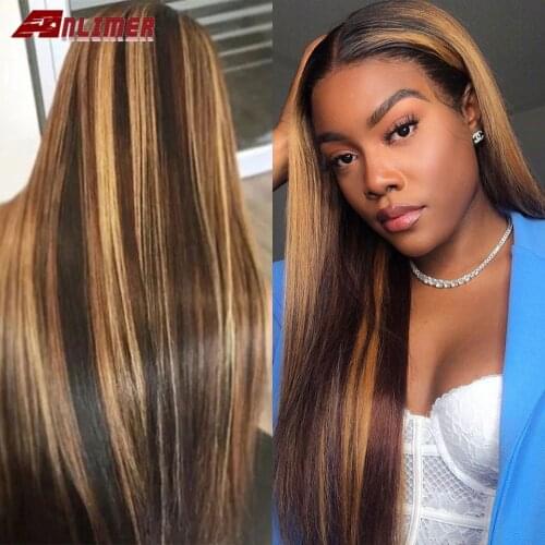 5*5'' Silk Base Lace Front Human Hair Wigs Brown and Blonde Highlight Wig Ombre Human Hair Wig 13x6 Straight Lace Front Wig