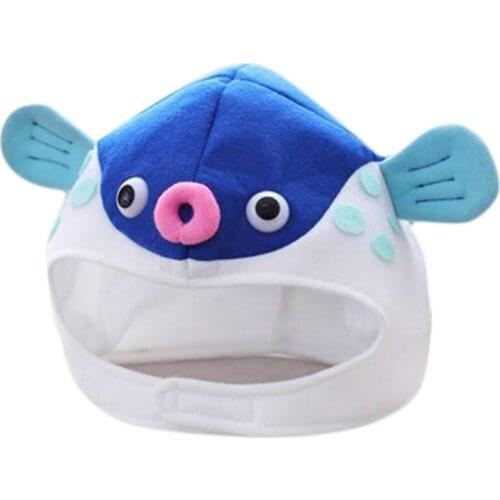 Halloween Funny Cartoon Puffer Fish Plush Hat Stuffed Toy Japanese Globefish Headgear Cap Cosplay Party Photo Props