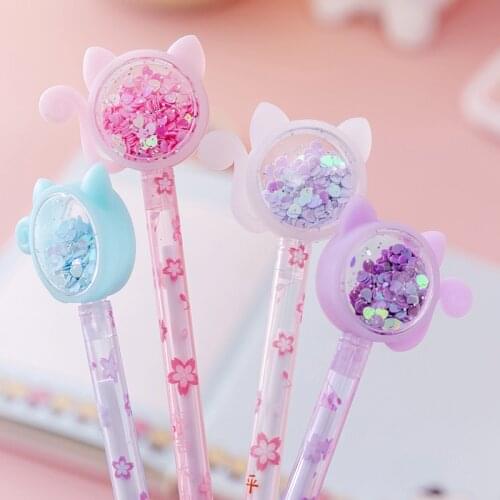 Transparent Cat Sequins Gel Pen 0.5mm Pens Stationery Pens Student Cute Signature Gel Pen School Office Supplies Writing Tools