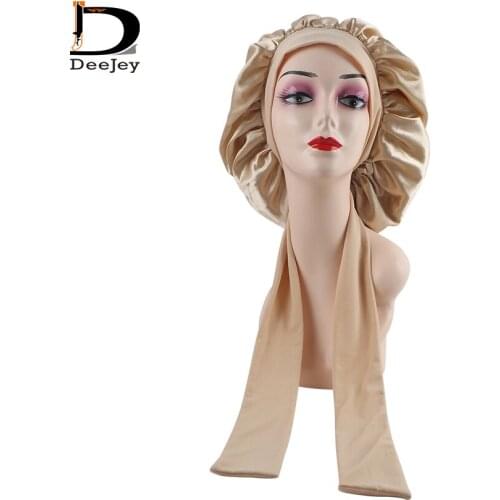 Luxury cotton long band two layer satin silk bonnet