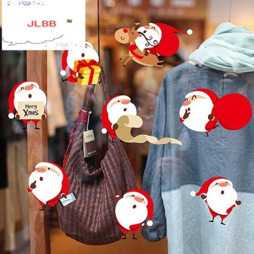 Merry Christmas Cartoon Santa Claus Vinyl Wall Stickers New Year Glass window Home Decor Art Decals 3D Wallpaper Mural Poster