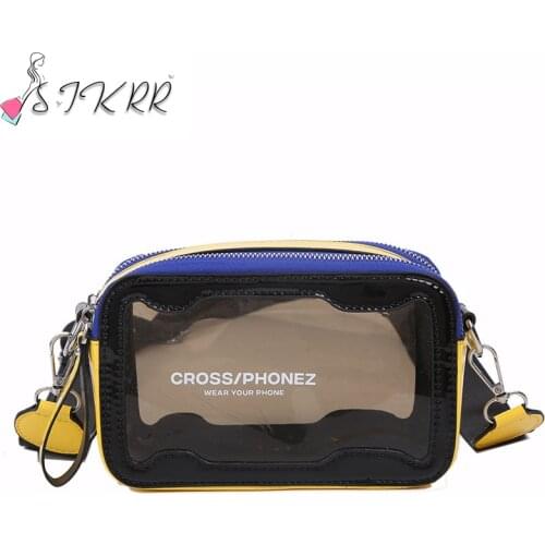 S.IKRR Designer Transparent Bag Letter Shoulder Crossbody Bag Womens Bags 2021 Summer Fashion Clear PVC PU Patchwork Wide Strap