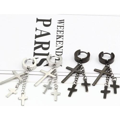 WIWI New Fashion Punk Cross Clip Earring for Teens Women Men Ear Cuffs Cool Jewelry Vintage Retro Chain Piercing Earings Metal
