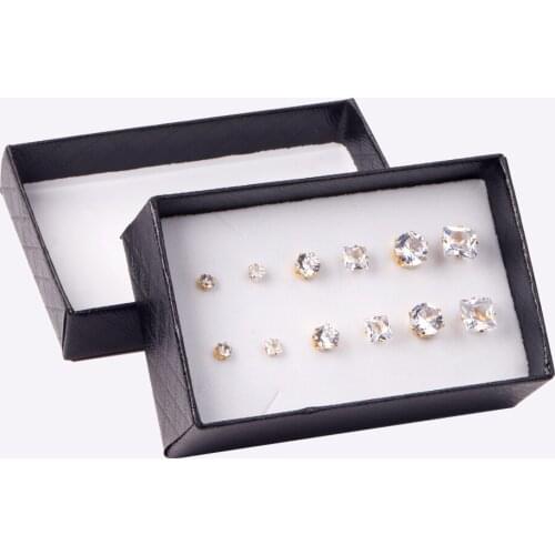 6 Pairs/Box New 316l Stainless Steel White Crystal Earrings 3mm/5mm/7mm Mixed Set Gift Jewelry Accessories Wholesale Women