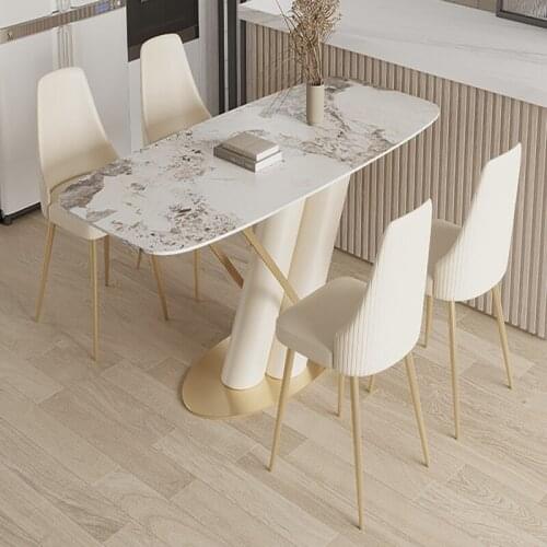 Light luxury bright surface rock board dining table and chair combination home restaurant small apartment rectangular marble