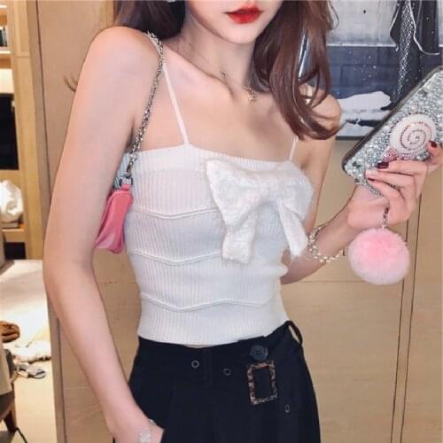 Woherb Strapless Bow Tshirts Crop Tops Knitted Cropped Vest Shirt Summer Clothes Sexy Lady Korean Fashion Sweet White Tees 94739