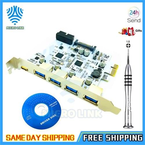 USB 3.1 Type C PCIe Expansion Card PCI-e to 1 Type C + 4 Type A 3.0 USB Adapter PCI Express Riser Card with USB 19pin Connector