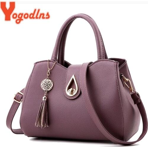 Yogodlns Large Capasity Leather Bag for Women Simple temperament handbag tassel Crossbody Bags Shoulder Bags