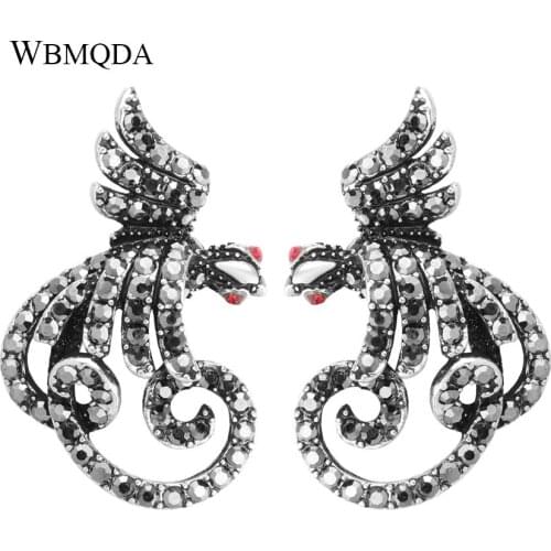 Black Crystal Earrings Punk Big Bird Charms Statement Stud Earrings For Women Vintage Jewelry 2018