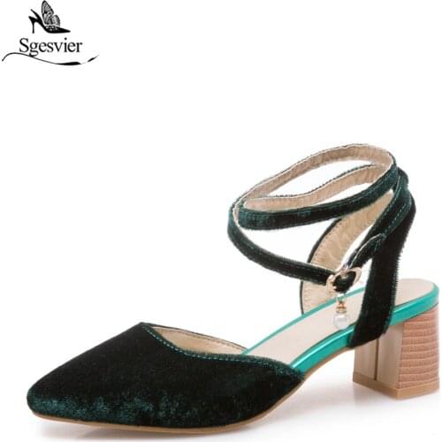 Sgesvier Women Sandals Brand Med Heels Shoes Ankle Strap Summer Shoes Woman Plus Size Thick Heel Office Lady Sandals B185