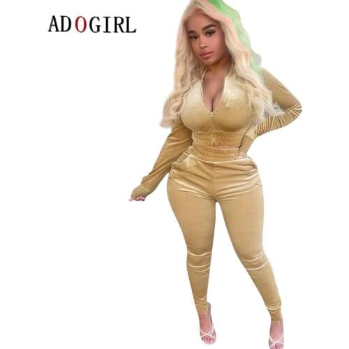 Adogirl Velvet Tracksuit 2 Piece Set Women Long Sleeve Zipper Top + Pants Sets Matching Sets Club Outfits Winter Warm Suit Plus