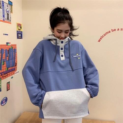 Winter Women Fashion Thick Plush Hooded Sweatshirt Patchwork Long-Sleeved Hoodies Female Casual Loose Sportswear Coat