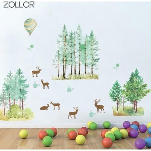 Zollor DIY Watercolor Deer Fresh Forest Wall Sticker Decoration Home Removable Living Room Kids Room Mural Decals Poster
