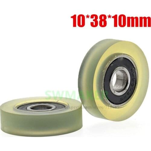 1pcs 10*38*10mm 6000RS coating, bearing pulley, polyurethane PU soft glue, mute roller plane wheel