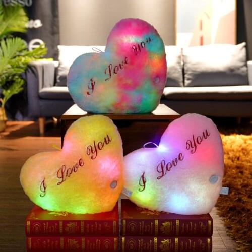 1pc 36*30CM Glowing Heart Shaped Plush Pillow Stuffed Decorate I LOVE U Colorful Luminous Toy Kids Companion Present Lovers Gift