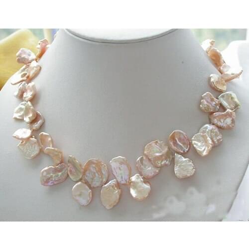 18''Inchs AA 12-19MM Pink Lamina Keshi Reborn Pearl Necklace Earrings Fashion Pearl Jewelry Wholesale New