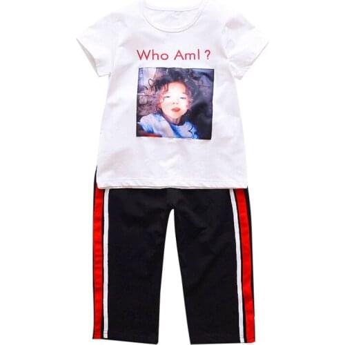 2020 Summer Clothing Kids Cartoon Print White Top T-shirt + Pants Sports Suits Clothes for Girls 8 10 12 Years Girls suit set