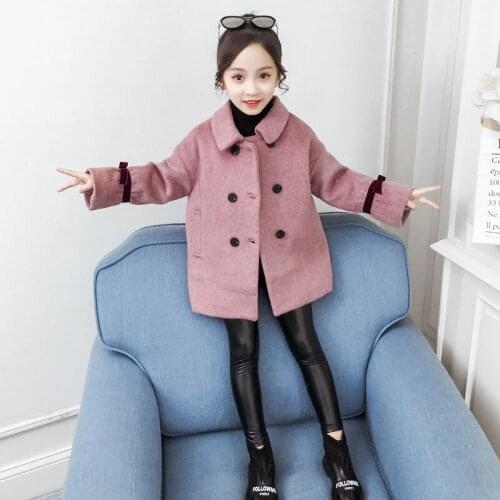 2021 Vintage Winter Autumn Woolen Coat Girls Kids Thicken Outerwear Teenage Top Costume Evening Party Childrens Clothing