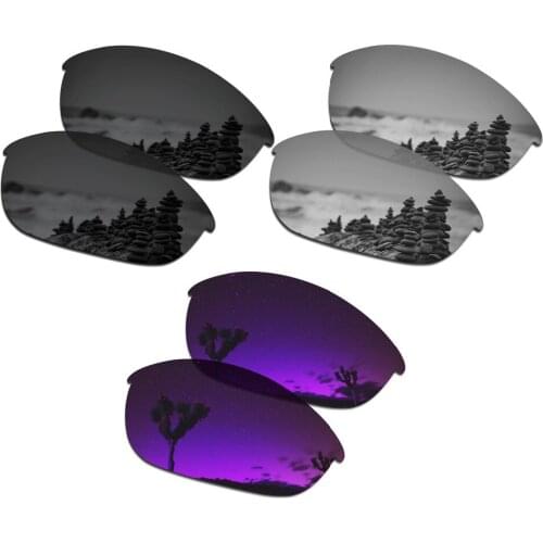 SmartVLT 3 Pairs Polarized Sunglasses Replacement Lenses for Oakley Half Jacket Stealth Black & Silver Titanium & Plasma Purple