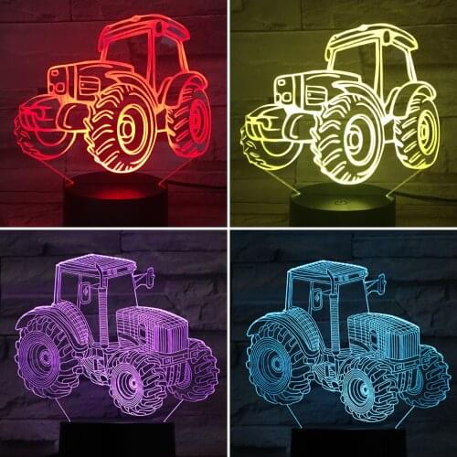 Nigndn 3D Lamp Kids Birthday Gift New Creative Tractor Colorful 3d Night Light Touch Remote Control 16 Color Led Visual Light