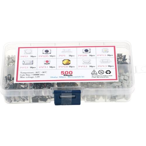 500Pcs/Box 10 Types Tactile Push Button Switch Car Remote Control Keys Button Touch Microswitch