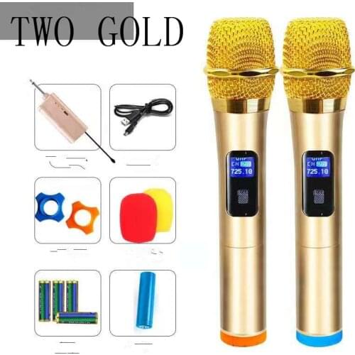 Wireless Microphone, UHF Dual Metal Handheld Dynamic Mic System with Rechargeable Receiver, 164ft Range, for Karaoke,Party, Spee