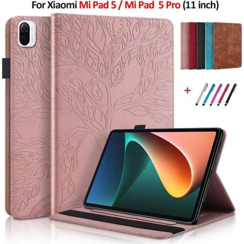 For Mi Pad 5 Pro Case 11" Embossed Tree PU Leather Wallet Tablet Cover For Funda Xiaomi Mi Pad 5 Mipad 5 Pro Case Coque Capa