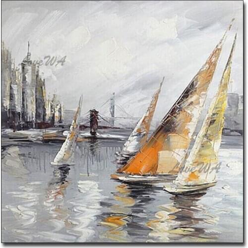 Decorative Items Seascape Canvas Art 100% Hand-painted Unframed Abstract Sailing Boat Oil Painting Pictures Canvas Wall Art