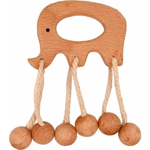 Baby wooden Rattle infant Hand-held Comfort Soothing toy Toddler Handbell Teether