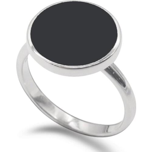 Women Ring 925 Sterling Silver Black Enamel Round Shape Simple Classic Trendy Silver 925 Ring For Women Lover Fine Jewelry