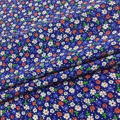 Small calico print on blue pure silk crepe de chine fabric for girls summer dress,SCDC1380
