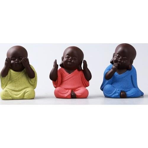 Ceramic Buddha Statues Small Monk Ornaments Purple Sand Tea Pet Golden Toad Tea Set Accessories Small Monk Figure Decorations