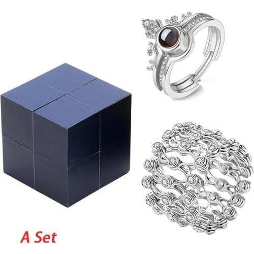100 Language I Love You Rings with Jewelry Box Personalized Valentines Day Gift Creative Ring Bracelet and Puzzle Jewelry Box