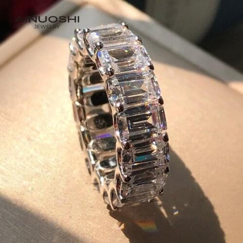 AINUOSHI Emerald Chamfer 6x4mm SONA Diamond Engagement Eternity Rings Gifts For Women 925 Sterling Silver Rectangle Rings