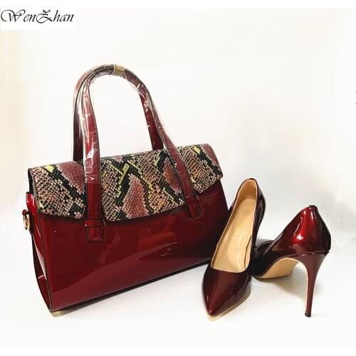 Pretty Dark Red Women Soft Pumps High Heel Match Women Handbag Sets,Woman Pointed Toe Top Quality Shoes With Women Bag 36-43