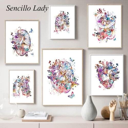 Colorful Flower Human Body Anatomy Canvas Painting Brain Heart Organ Medical Education Poster Abstract Print Wall Art Picture