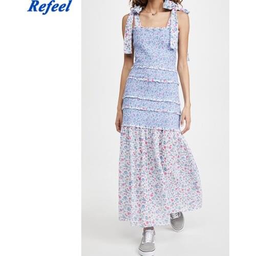 Summer Women Sweet Floral Patchwork Holiday Long Party Dresses Sexy Sleeveless Elastic Elegant Ladies Midi Dress Chic Vestido