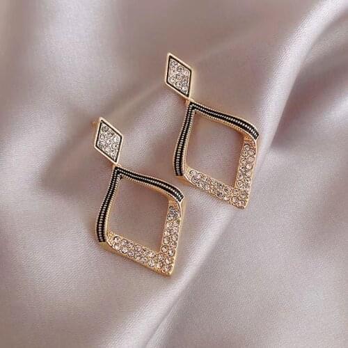 Hot Selling Square Crystal Drop Earrings For Women Black Trendy Party Club Dancer Jewelry Fashion Accessories