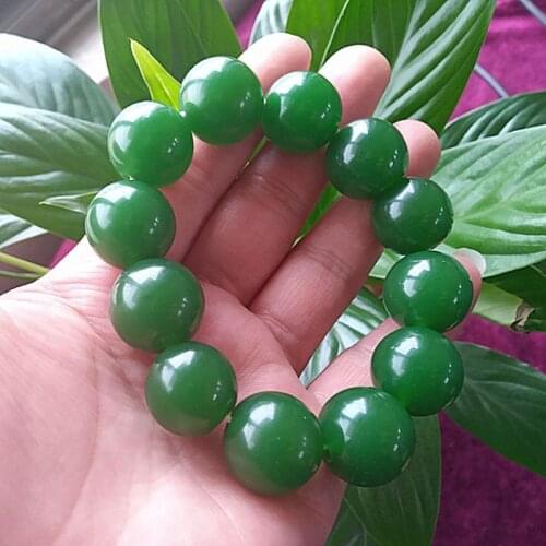 Fashion Green Jade Bracelet Men and Women Round Beads Jade Bracelet Jadite Charm Fine Jewelry