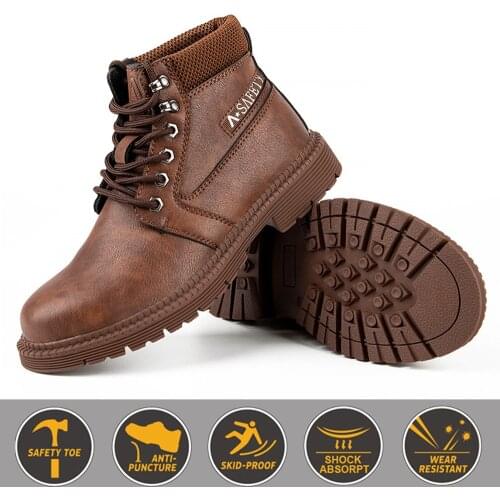 Mens Safety Boots Steel Toe Work Shoes Comfy Boots Men Safety Shoes Leather Waterproof Winter Boots Puncture Proof Work Boots
