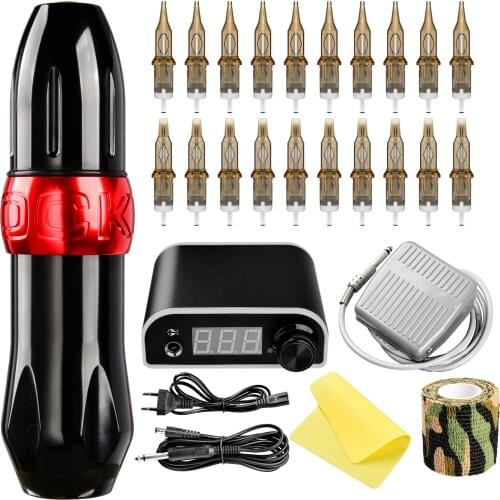 Professional Tattoo Machine Kit Tattoo Power Supply Rotary Pen With Cartridges Needles For Permanent Makeup Eyebrow Microblading