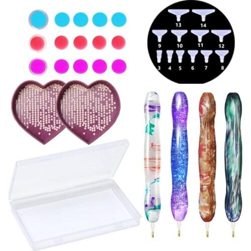 25Pcs For Square/Round Diamond Painting Tool Handmade Resin Point Drill Pen With Love Heart Shape Tray And Clay Wax Tweezers Set