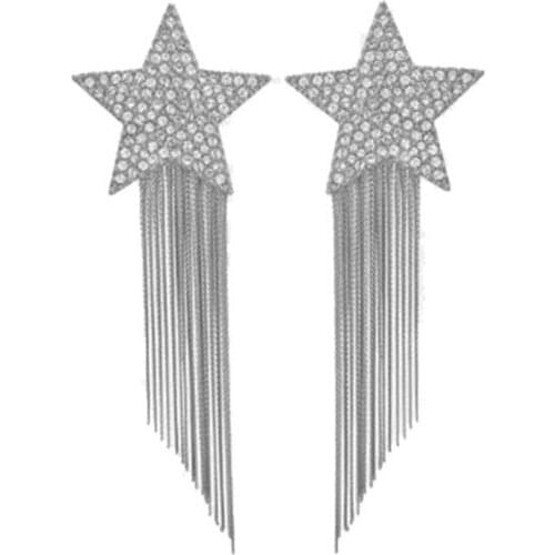 New Earrings Fashion Personality Five-pointed Star Crystal Tassel Long Ear Accessories Drop Dangling Earrings Wedding Jewelry