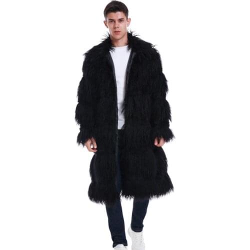 Lapel Autumn faux mink long leather jacket mens winter thicken warm fur leather coat men slim jackets jaqueta de couro fashion