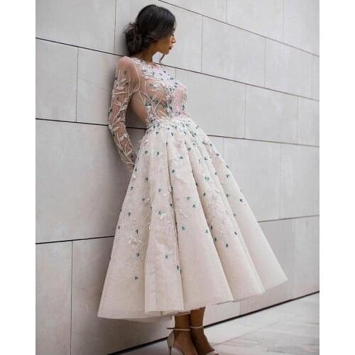 Prom Dresses Lace Beaded Crystals Evening Dress Ankle Length Formal Party Reception Second Gowns