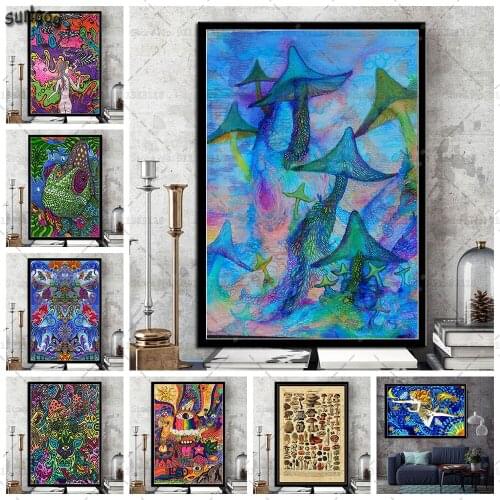 Psychedelic Trippy Abstract Acid Lsd Acrylic Poster Prints Wall Art Canvas Painting Posters Picture Living Room Home Decoration